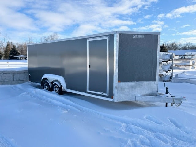 Enbeck 7.5x20 with a 3' V nose Enclosed Aluminum Ramp Door Trailer